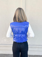 Glossy Pu Puffer Zip Up - Blue