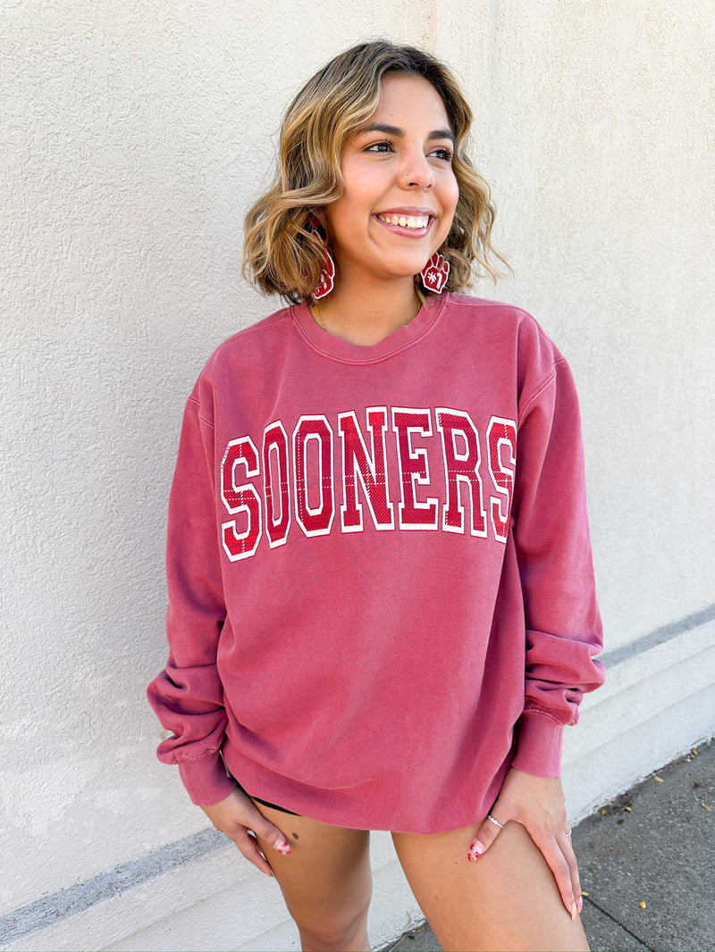Crimson Sooners Tartan Sweatshirt