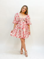 puff sleeve pink floral blush bloom mini dress