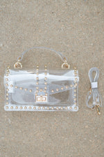 Clear designer purse gold studded stadium purse bag