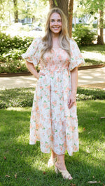 green and peach summer midi dress 