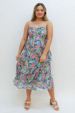 smocked floral dress, blue floral dress, floral blue strapless dress, strapless dresses 