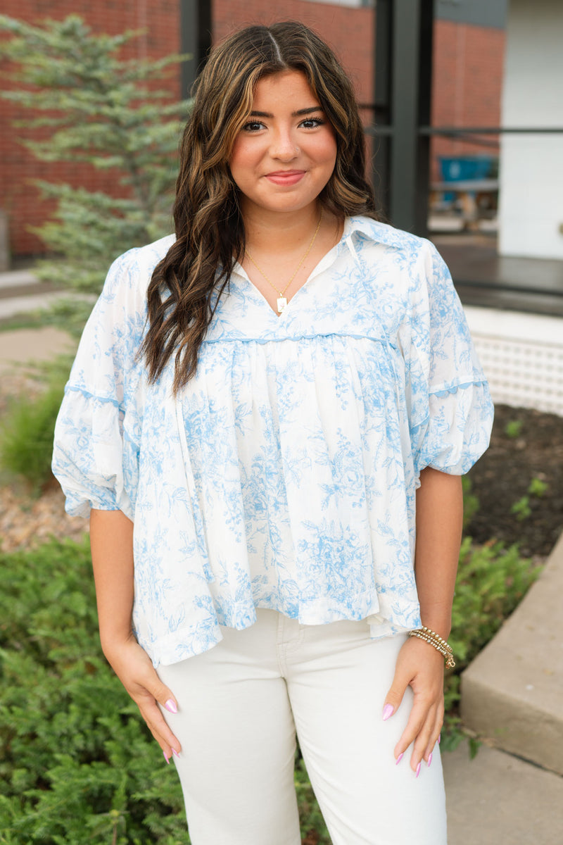 Pure Serenity Floral Top - Blue