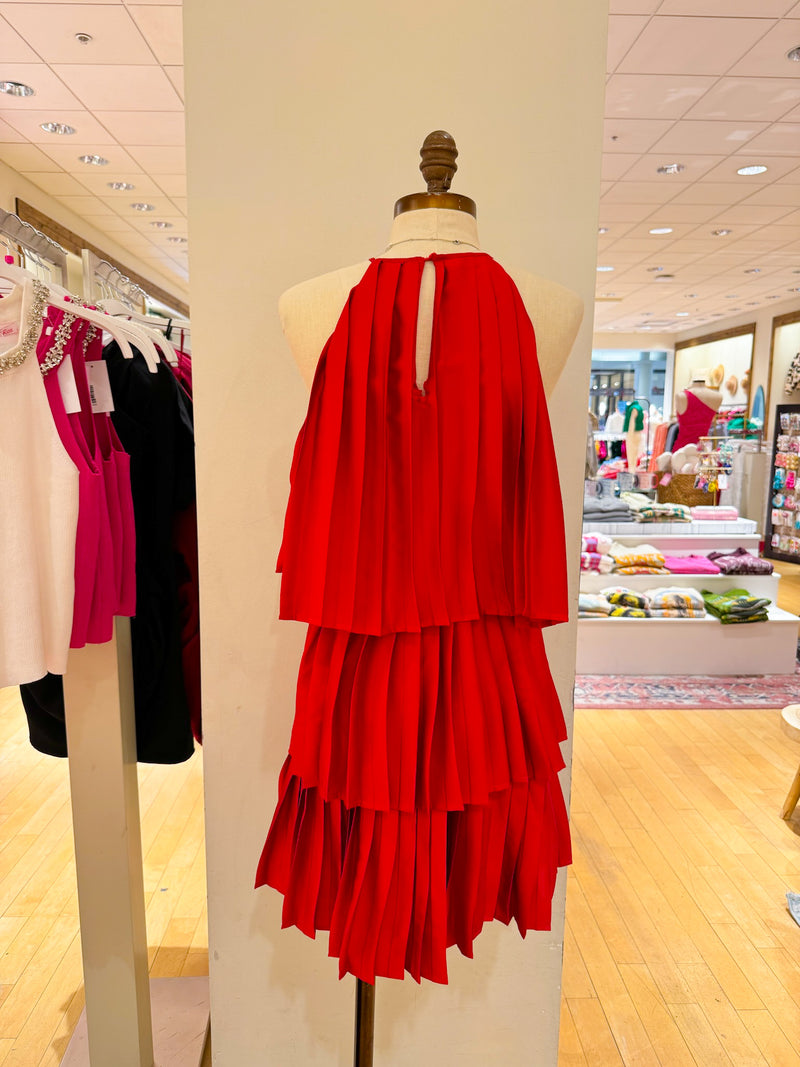 Soni Pleated Mini Dress - Red