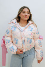 Cute Women’s winter jacket in pink Floral puffer marshmallow jacket