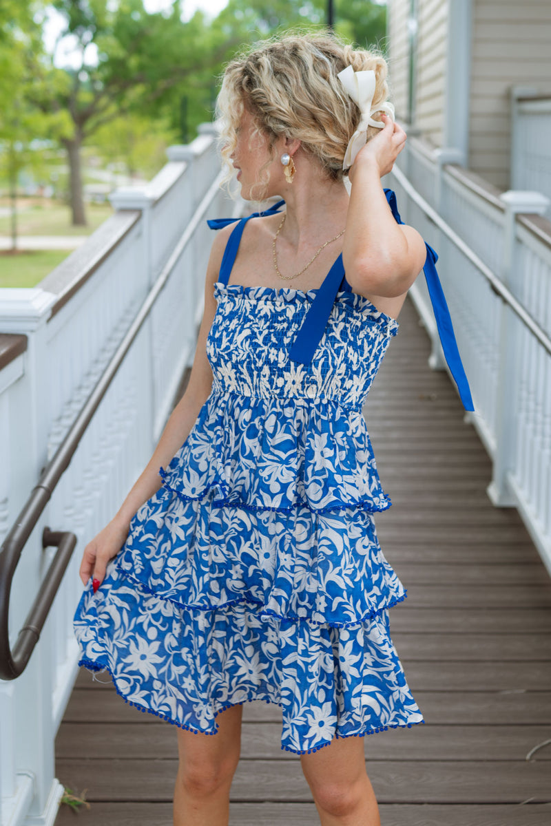 Radiance Tropical Tiered Dress - Blue