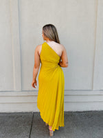 One Shoulder Pleated Dress- Mustard