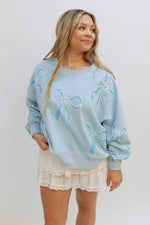 cute baby blue sequin bow sweatshirt