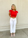 Lana Ruffle Sleeve Cropped Top - Red