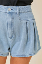 Front Close Up Denim Shorts in light wash