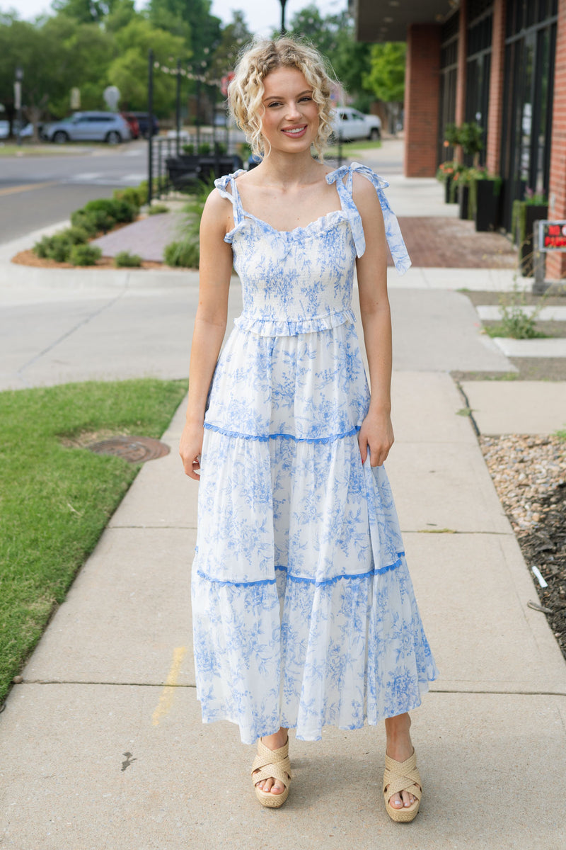 Coastal Oceanic Midi Dress - Blue