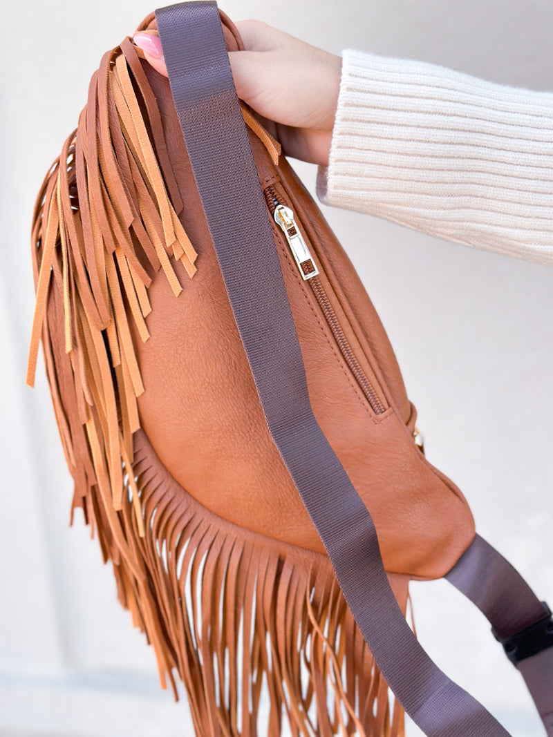 Amy Fringe Crossbody Bag- Brown