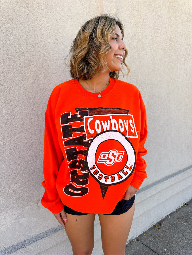 Orange OSU Football Spree Thrifted Sweatshirt