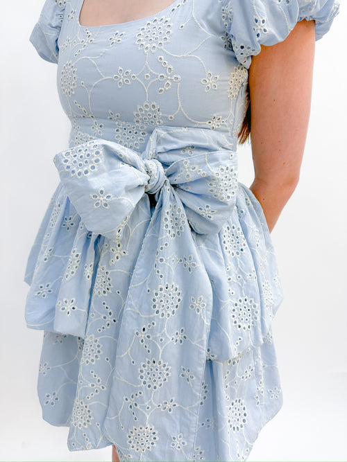 Baby blue, Elegant, Simple, Lydia Eyelet Mini Dress.