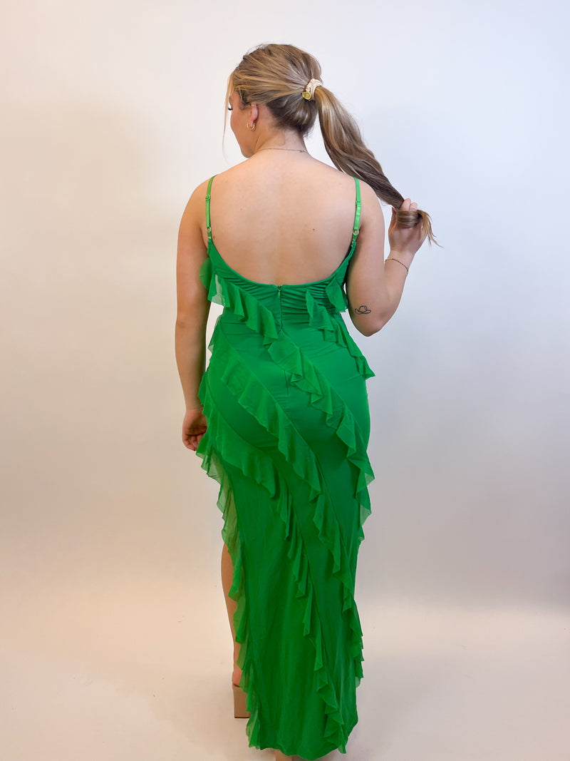 Addison Side Slit Maxi Dress - Green