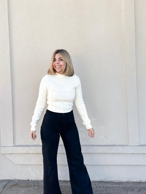 Embellished Pearl Sweater Top - Off White