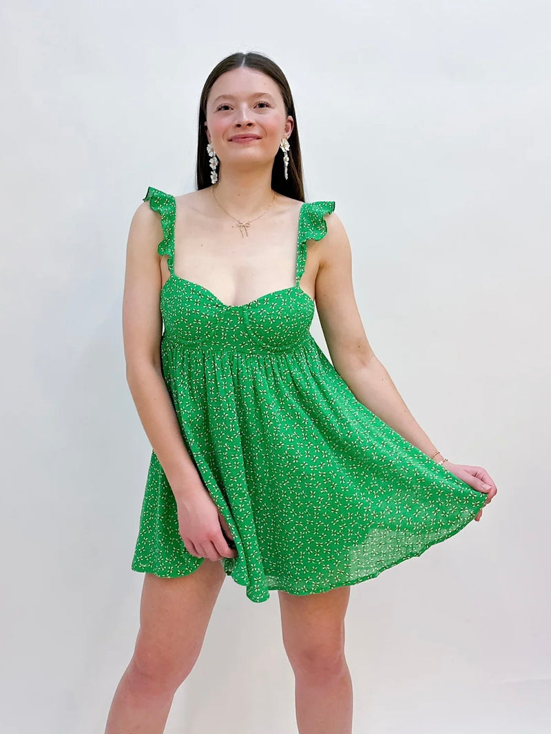 Farah A-Line Mini Dress- Green