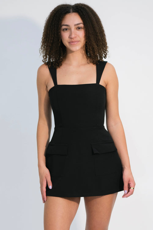 black square neck dress romper