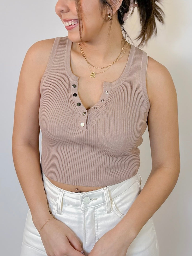 Maxine Button Down Tank - Taupe