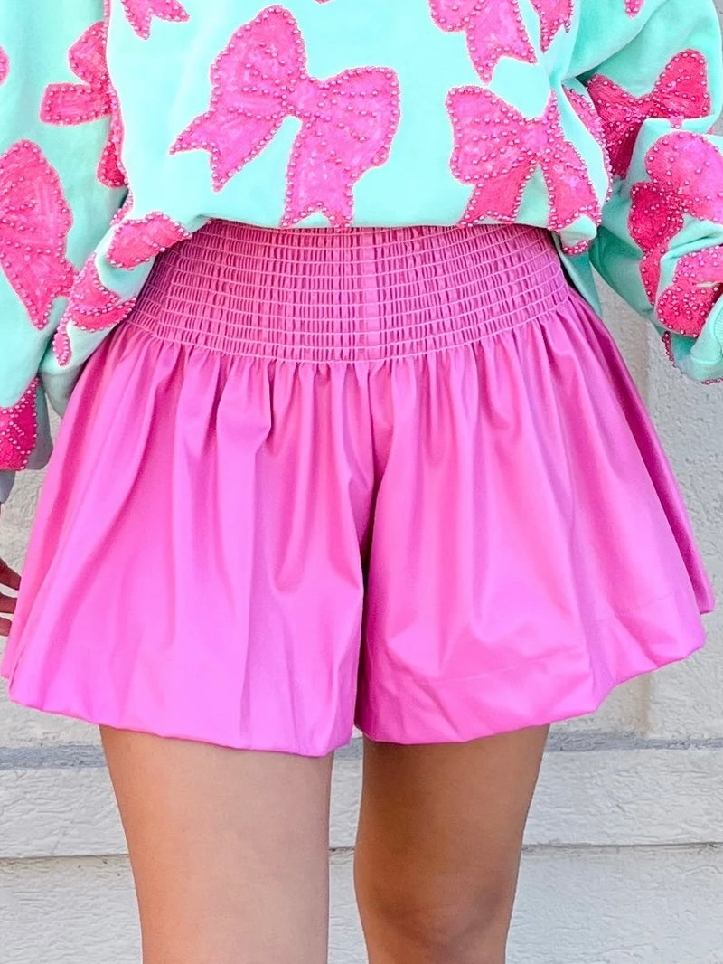 [Queen of Sparkles] Pink Leather Swing Shorts