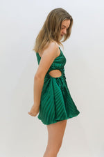 side cut out green mini dress