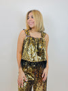 [Queen of Sparkles] Gold & Black Sequin Tiger Feather Tank