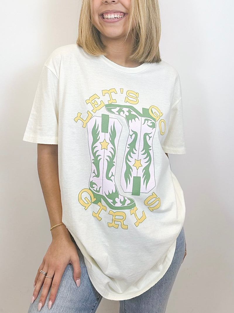 Let's Go Girls Distressed Tee - Green