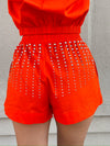 Bold Rhinestone Detail Shorts - Orange