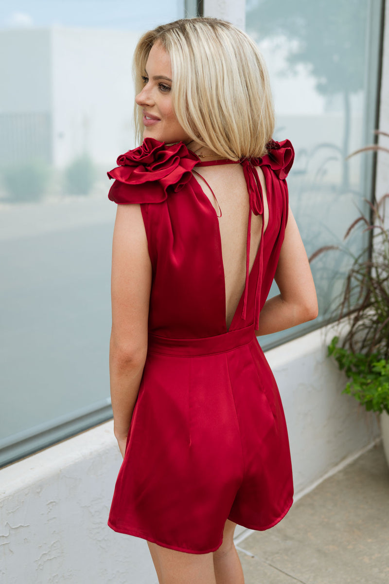 Regal Cowl Neck Romper - Maroon