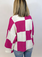 Taylor Checkered Sweater- pink