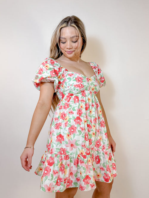 Holly Coral Floral Mini Dress