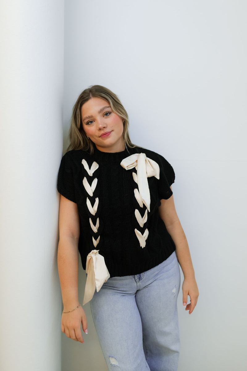 Blissful Bow Sweater - Black