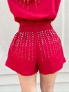 Bold Rhinestone Detail Shorts - Maroon