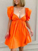 Julia Ruffle Poplin Mini Dress - Orange