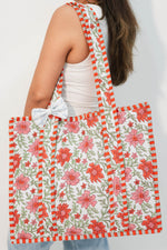 Jane Floral Quilt Tote - Orange