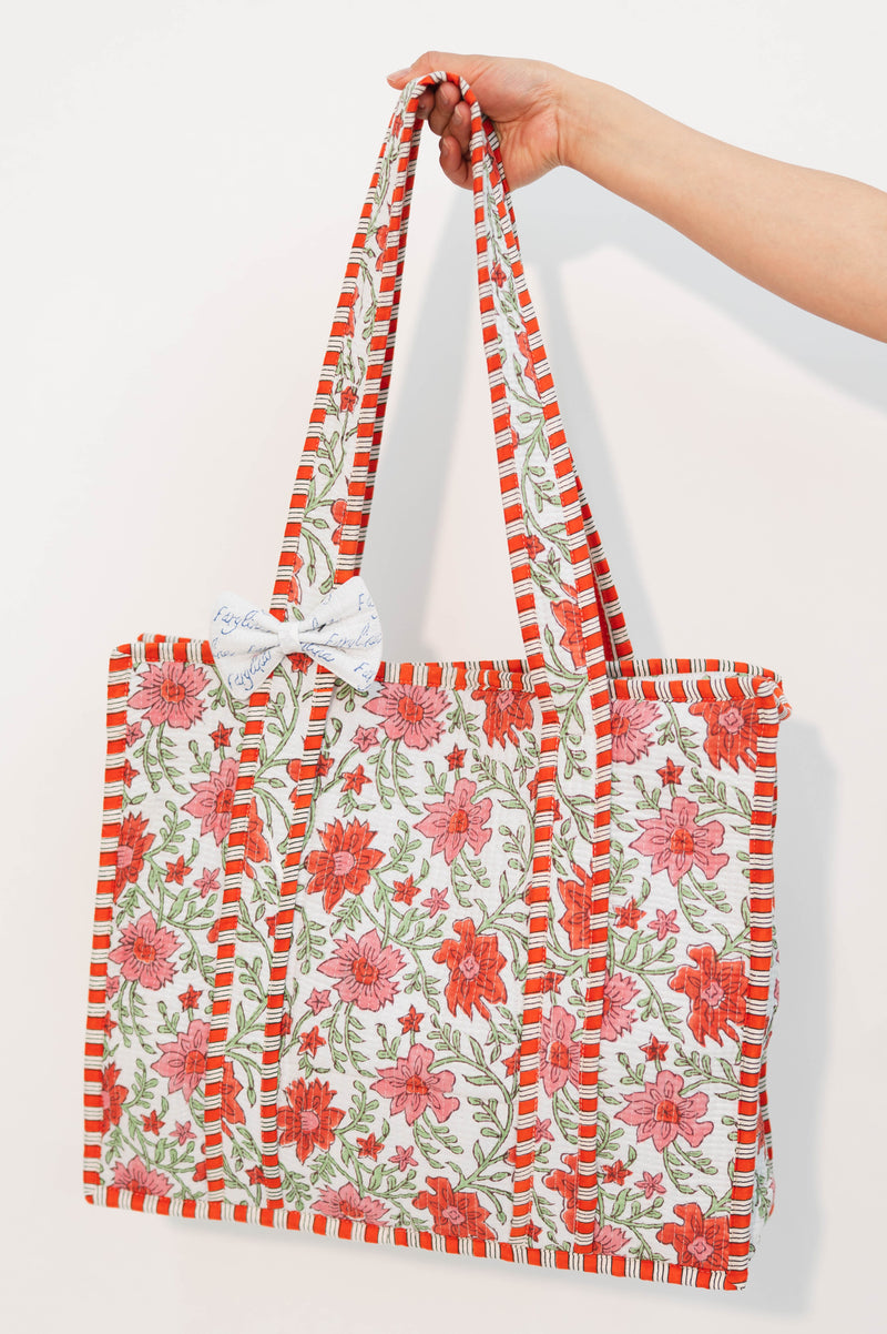Jane Floral Quilt Tote - Orange