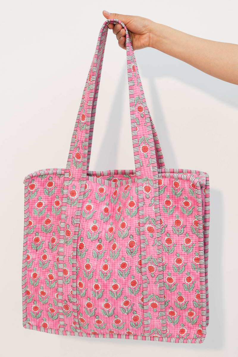 Jane Floral Quilt Tote - Pink
