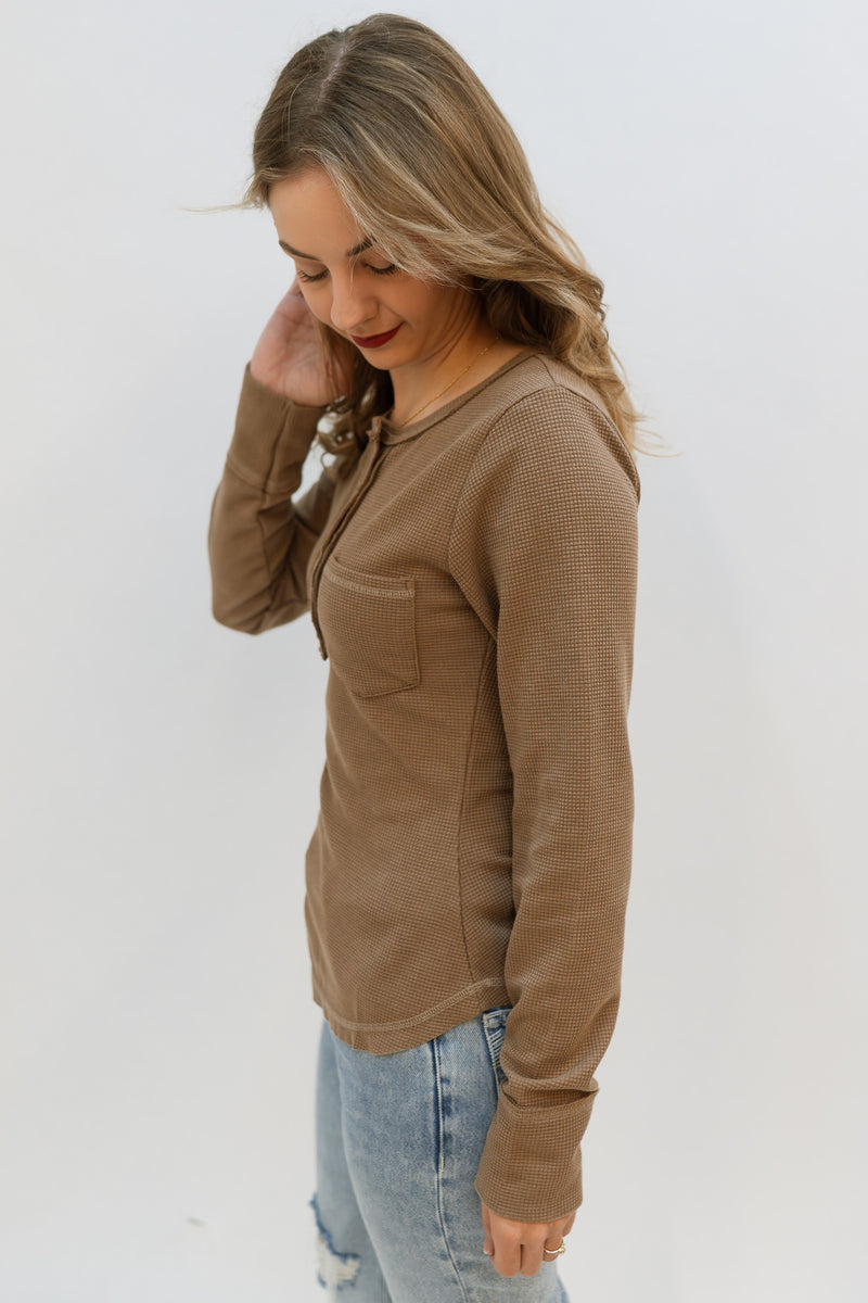 Colleen Waffle Knit Top - Mocha