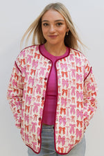 quilted shacket with pink bows