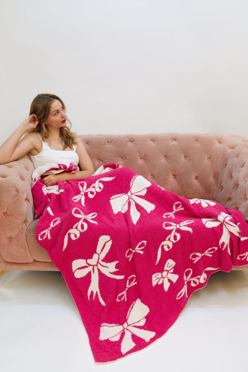 Bow Throw Blanket - Fuchsia