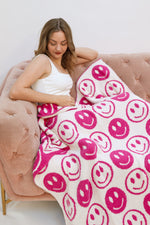 Happy Face Throw Blanket - Fuchsia