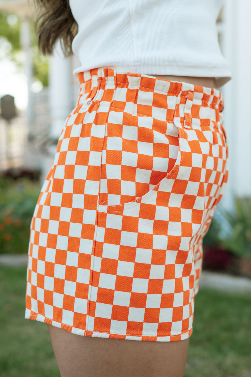 love okie orange white checkered baggy shorts