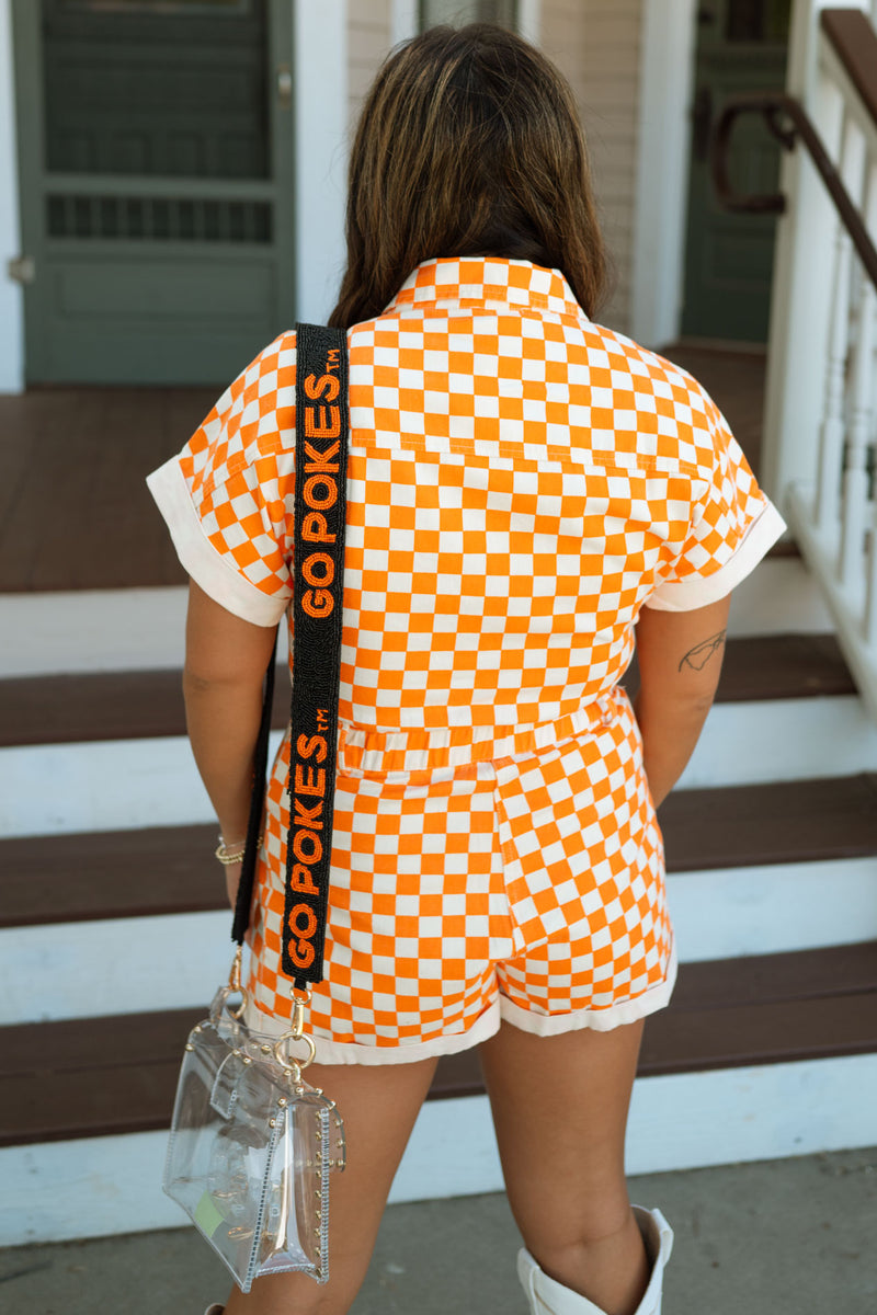 Game Day Checkered Romper - Orange