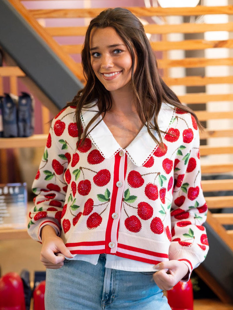 [Queen of Sparkles] Pale Pink Cherry Cardigan