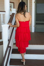 Red Pleated Midi Dress