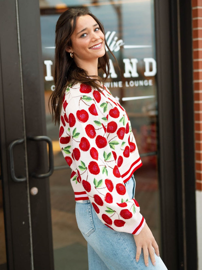 [Queen of Sparkles] Pale Pink Cherry Cardigan