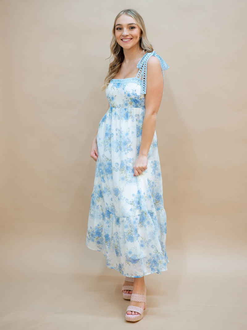 Cherie Floral Midi Dress - Blue