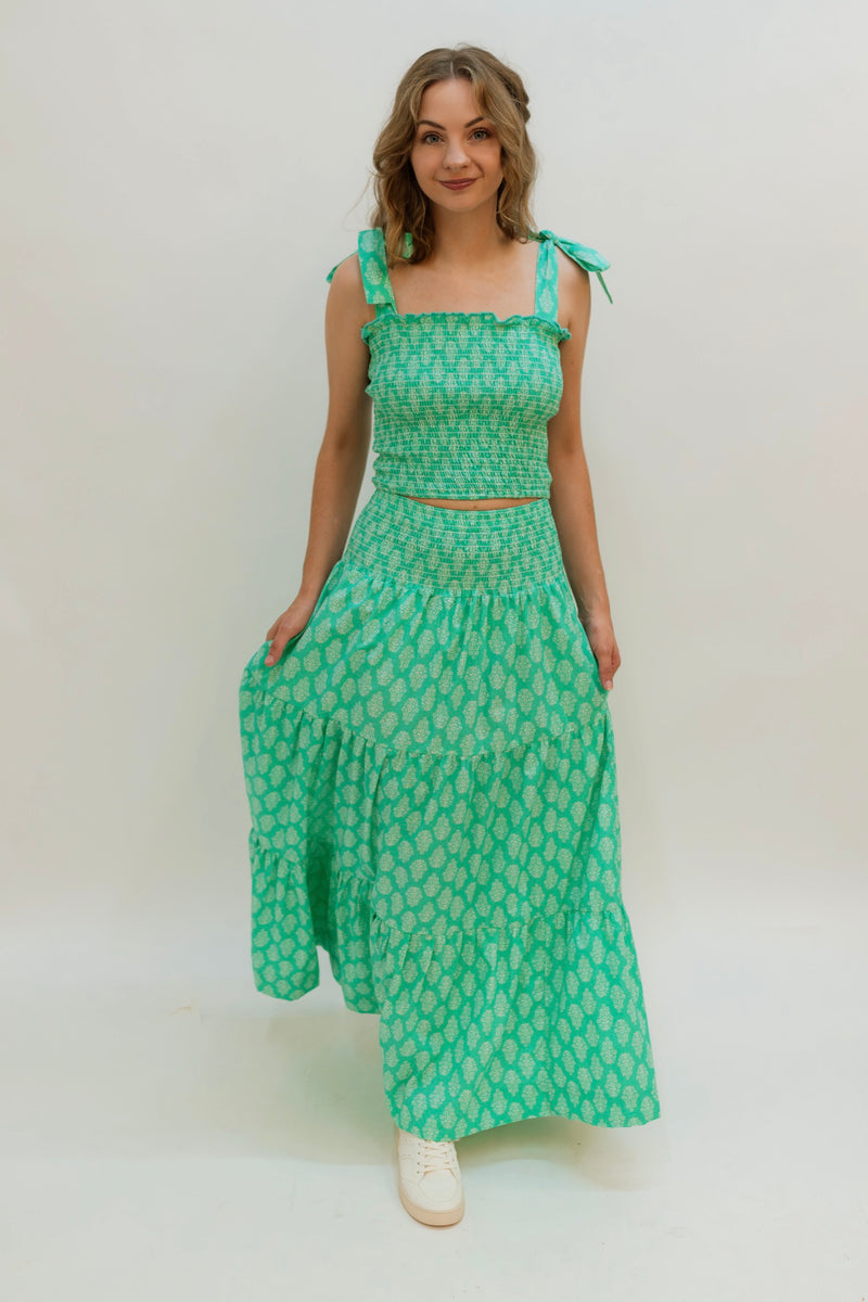 Heidi Green Top and Skirt Set