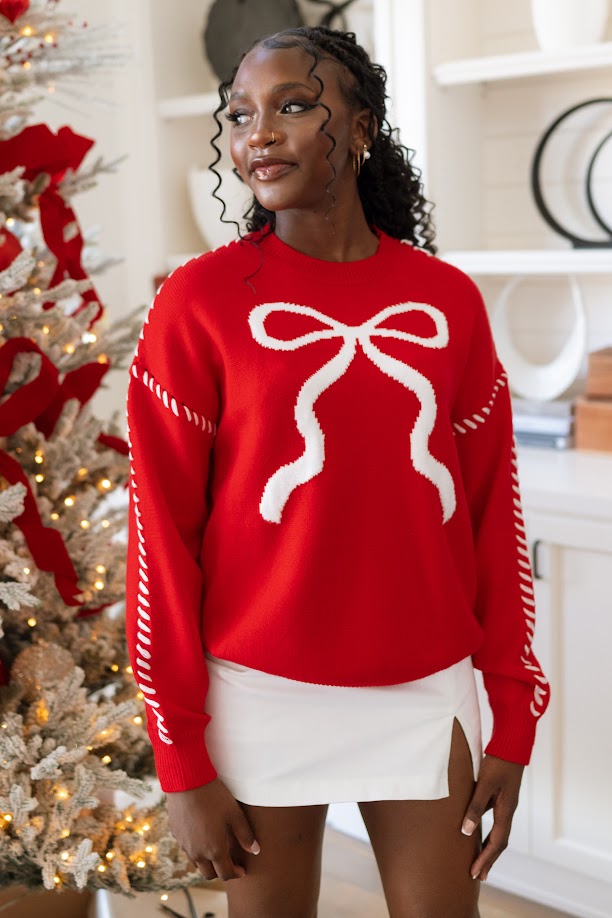 Ribbon Red Knit Sweater