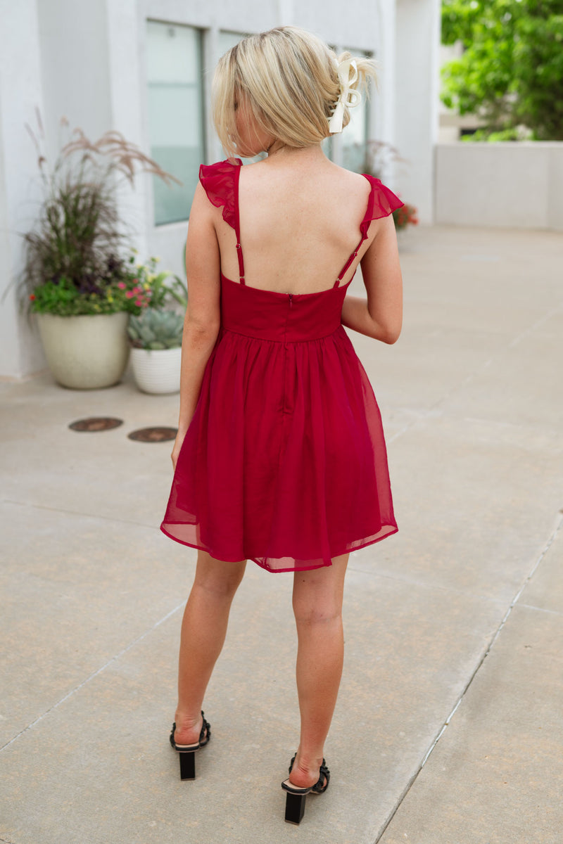 Talia Ruffle Strap Red Dress